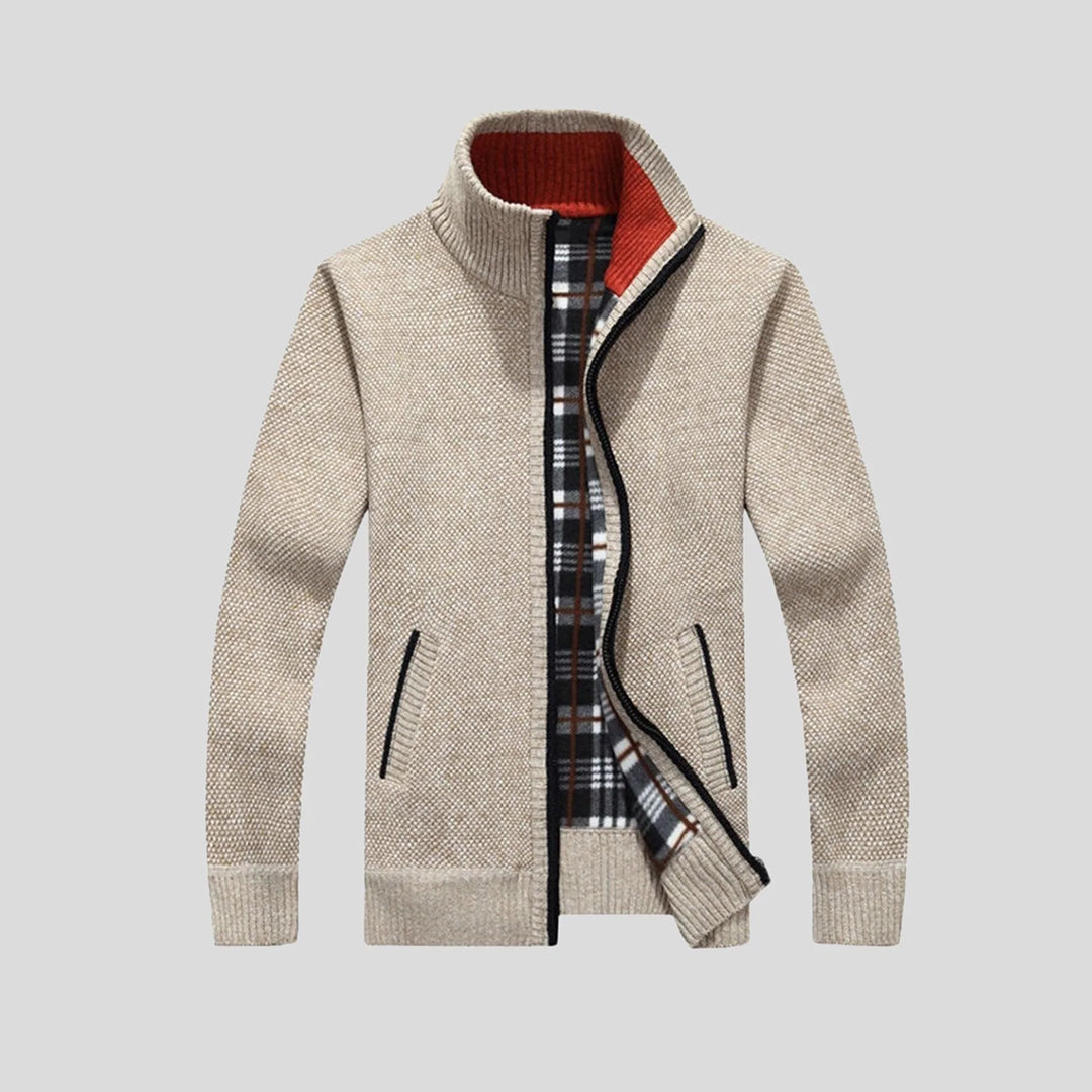 Knitted Cardigan - Men's Warm Standing Collar Zip-Up Cardigan-Fashion Men Jacket Bomber Fall-Chaps of London-Beige-S-Chaps of London