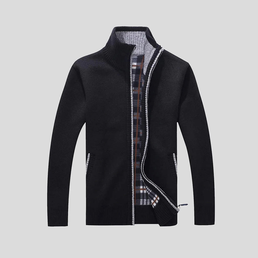 Knitted Cardigan - Men's Warm Standing Collar Zip-Up Cardigan-Fashion Men Jacket Bomber Fall-Chaps of London-Black-S-Chaps of London