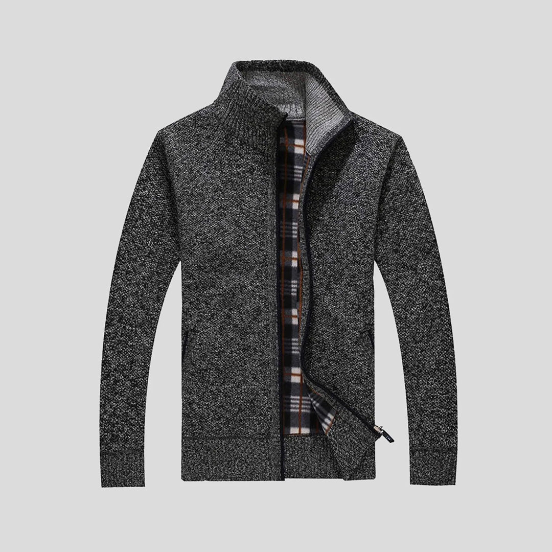 Knitted Cardigan - Men's Warm Standing Collar Zip-Up Cardigan-Fashion Men Jacket Bomber Fall-Chaps of London-Dark Gray-S-Chaps of London