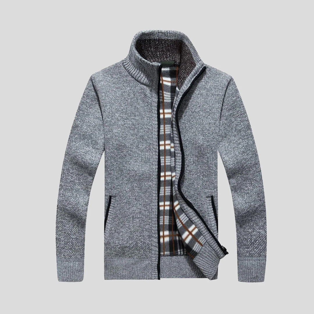Knitted Cardigan - Men's Warm Standing Collar Zip-Up Cardigan-Fashion Men Jacket Bomber Fall-Chaps of London-Light Gray-S-Chaps of London