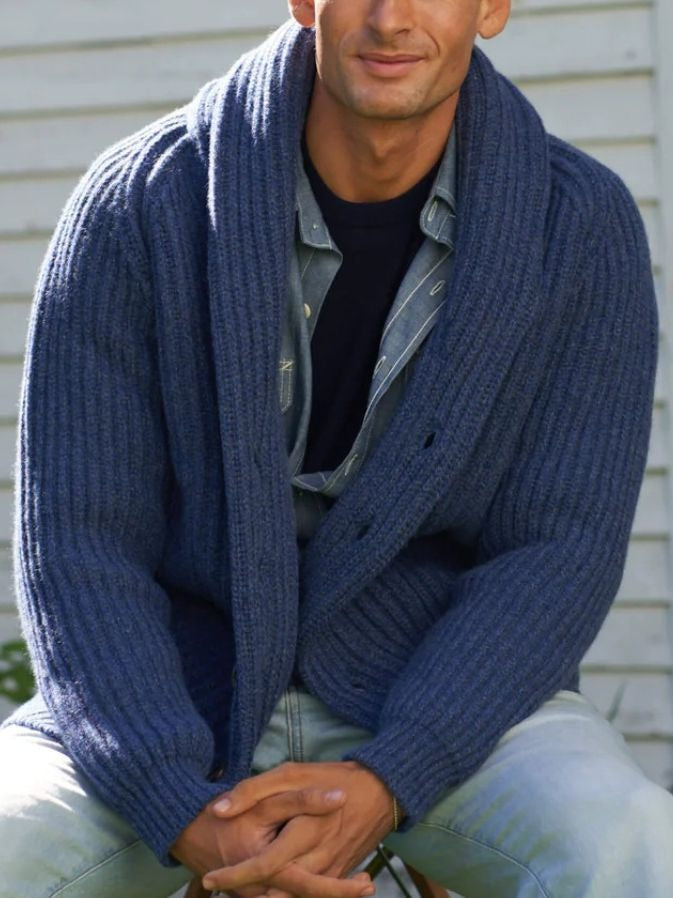 Knitted Cardigan | Thick | Button-Up | Chunky Cardigan | Men's Cardigan-Chaps of London-Blue-M-Chaps of London