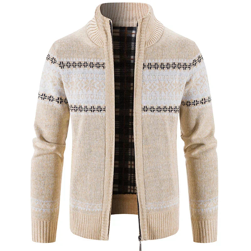 Knitted Cardigan - Zip-Up - Winter - Knit Cardigan Sweater - Men's Cardigan-Men’s Knitted Cardigan-Chaps of London-Beige-S-Chaps of London