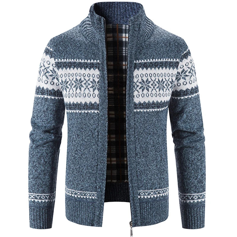 Knitted Cardigan - Zip-Up - Winter - Knit Cardigan Sweater - Men's Cardigan-Men’s Knitted Cardigan-Chaps of London-Blue-S-Chaps of London
