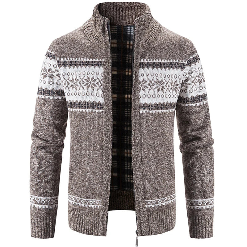 Knitted Cardigan - Zip-Up - Winter - Knit Cardigan Sweater - Men's Cardigan-Men’s Knitted Cardigan-Chaps of London-Brown-S-Chaps of London