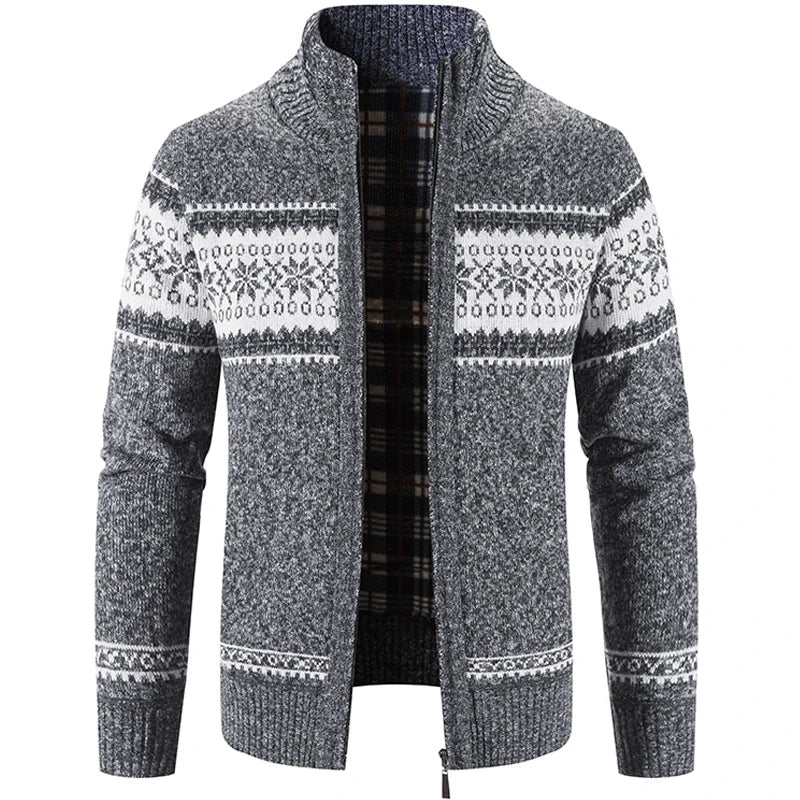 Knitted Cardigan - Zip-Up - Winter - Knit Cardigan Sweater - Men's Cardigan-Men’s Knitted Cardigan-Chaps of London-Dark Gray-S-Chaps of London