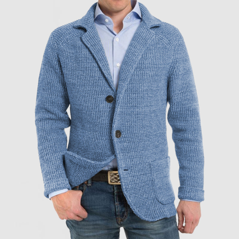 Knitted Jacket | Button-Up | V-Neck | Cardigan Jacket | Men's Jacket-Chaps of London-Cadet Blue-S-Chaps of London