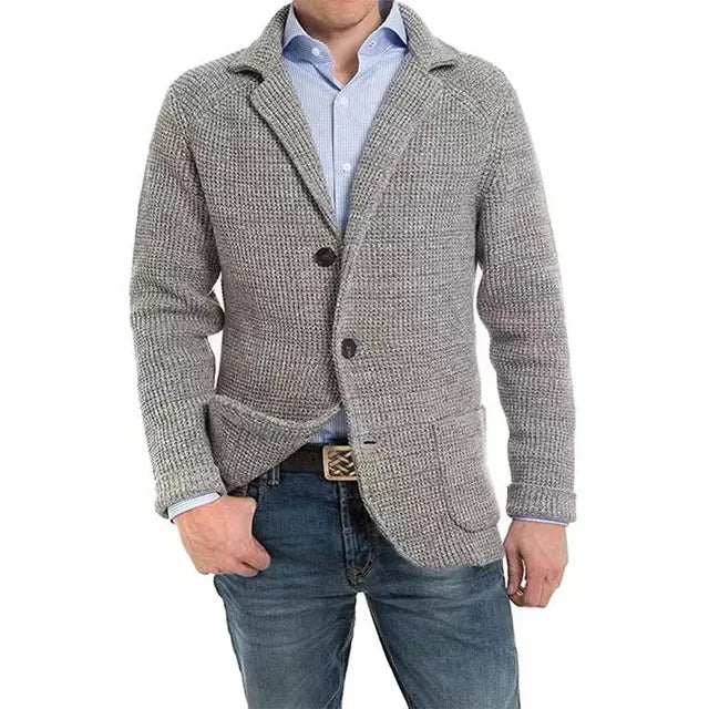Knitted Jacket | Button-Up | V-Neck | Cardigan Jacket | Men's Jacket-Chaps of London-Grey-S-Chaps of London