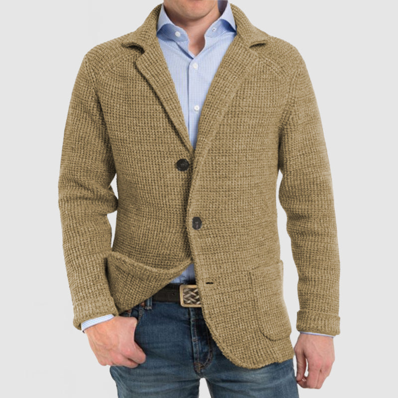 Knitted Jacket | Button-Up | V-Neck | Cardigan Jacket | Men's Jacket-Chaps of London-Khaki-S-Chaps of London