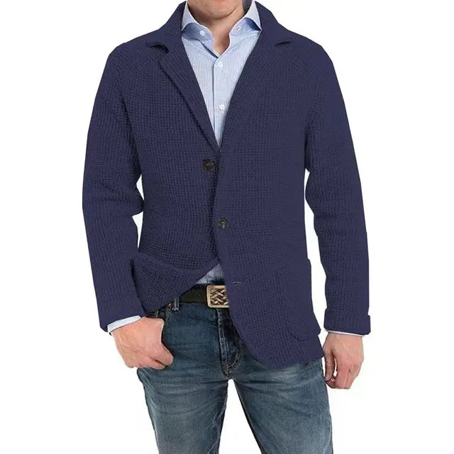 Knitted Jacket | Button-Up | V-Neck | Cardigan Jacket | Men's Jacket-Chaps of London-Navy-S-Chaps of London