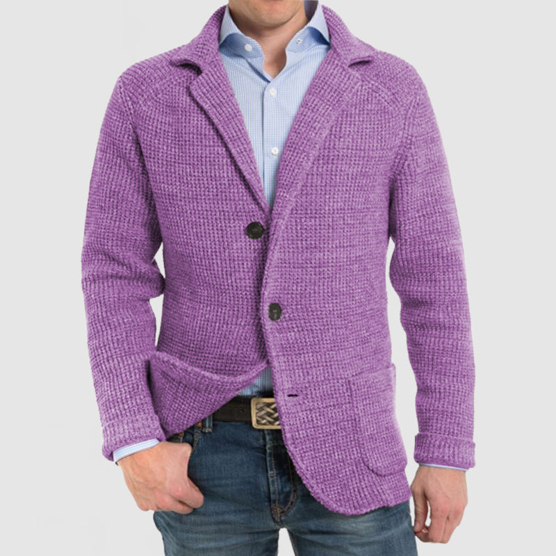 Knitted Jacket | Button-Up | V-Neck | Cardigan Jacket | Men's Jacket-Chaps of London-Purple-S-Chaps of London