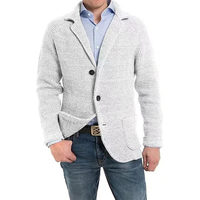 Knitted Jacket | Button-Up | V-Neck | Cardigan Jacket | Men's Jacket-Chaps of London-White-S-Chaps of London