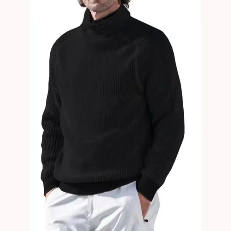 Knitted Jumper - Men's Warm Rib Knit Turtleneck Sweater-Chaps of London-Black-XS-Chaps of London