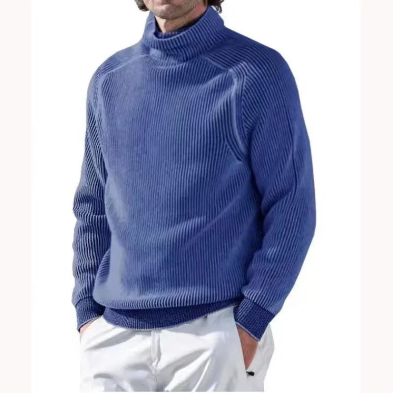 Knitted Jumper - Men's Warm Rib Knit Turtleneck Sweater-Chaps of London-Blue-XS-Chaps of London