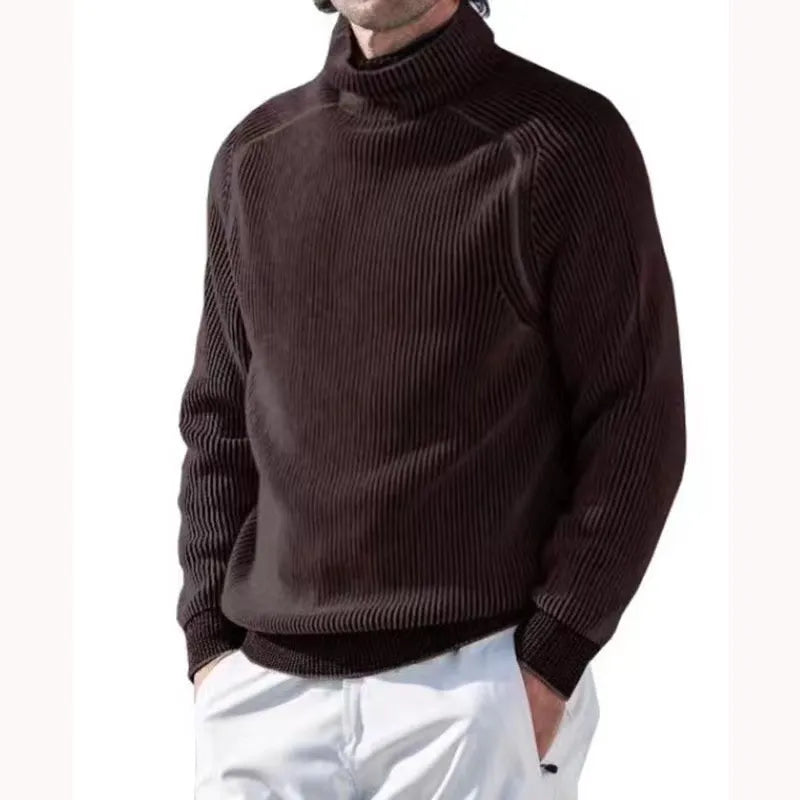 Knitted Jumper - Men's Warm Rib Knit Turtleneck Sweater-Chaps of London-Brown-XS-Chaps of London