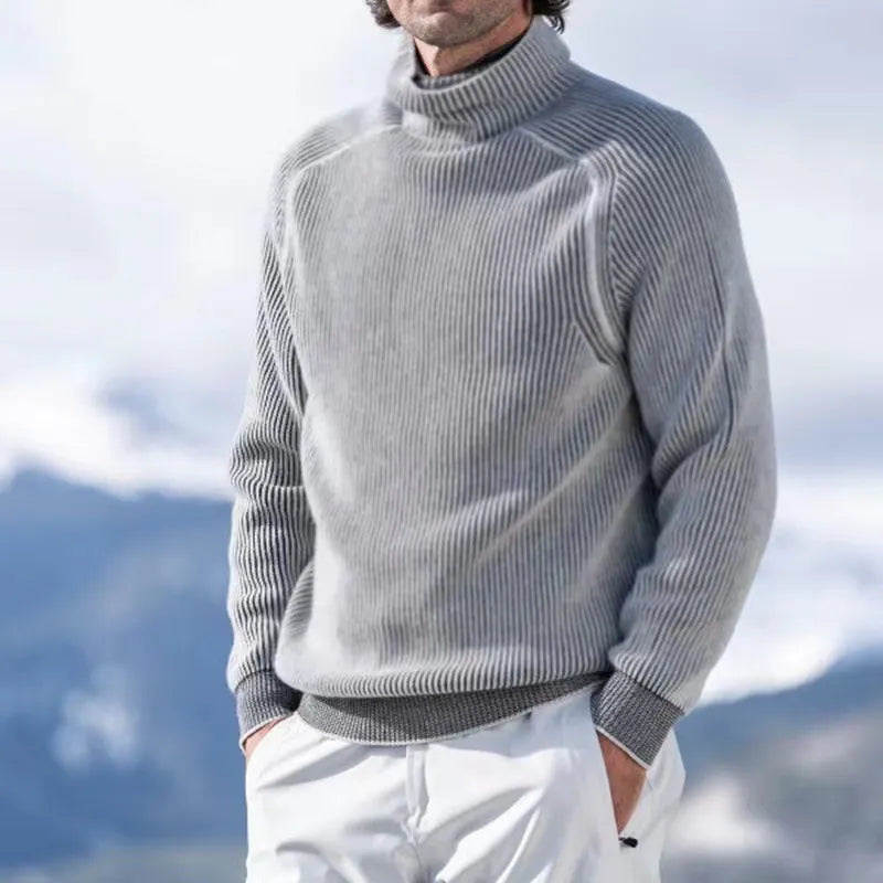 Knitted Jumper - Men's Warm Rib Knit Turtleneck Sweater-Chaps of London-Gray-XS-Chaps of London