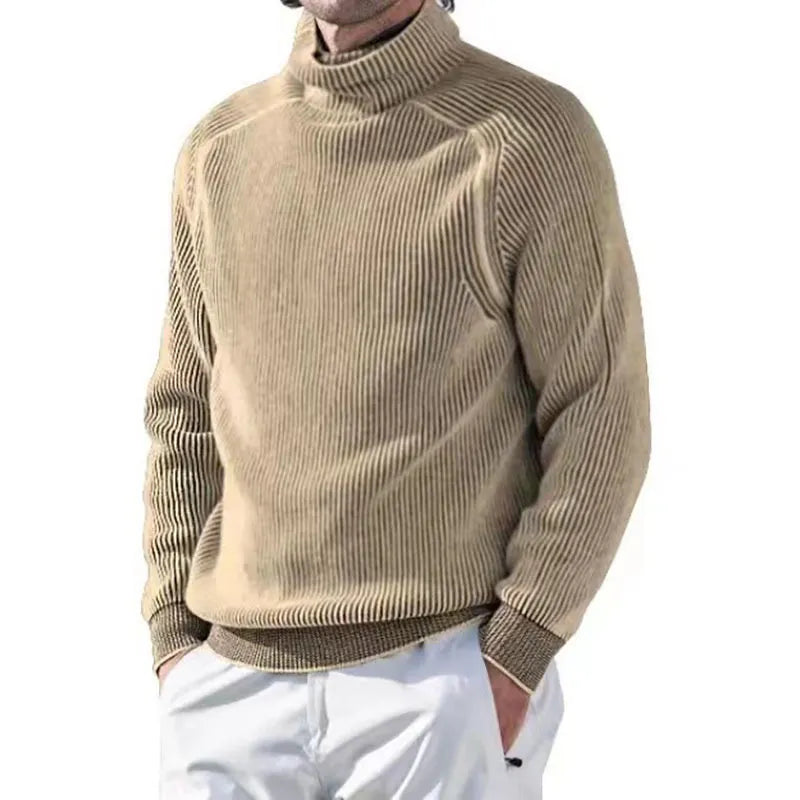 Knitted Jumper - Men's Warm Rib Knit Turtleneck Sweater-Chaps of London-Light Brown-XS-Chaps of London