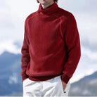 Knitted Jumper - Men's Warm Rib Knit Turtleneck Sweater-Chaps of London-Red-XS-Chaps of London
