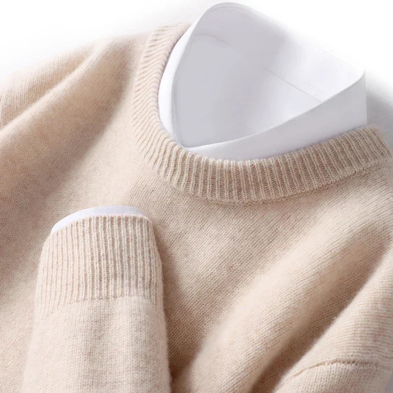 Knitted Jumper - Men's Warm Round Neck Knit Pullover Sweater-Trui man-Chaps of London-Beige-S-Chaps of London