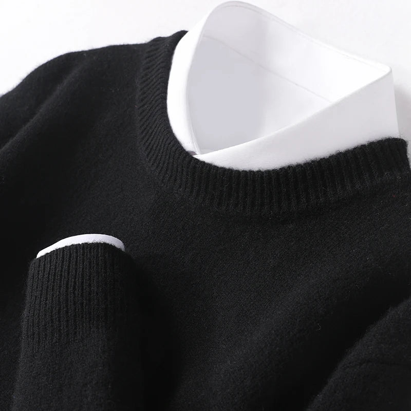 Knitted Jumper - Men's Warm Round Neck Knit Pullover Sweater-Trui man-Chaps of London-Black-S-Chaps of London