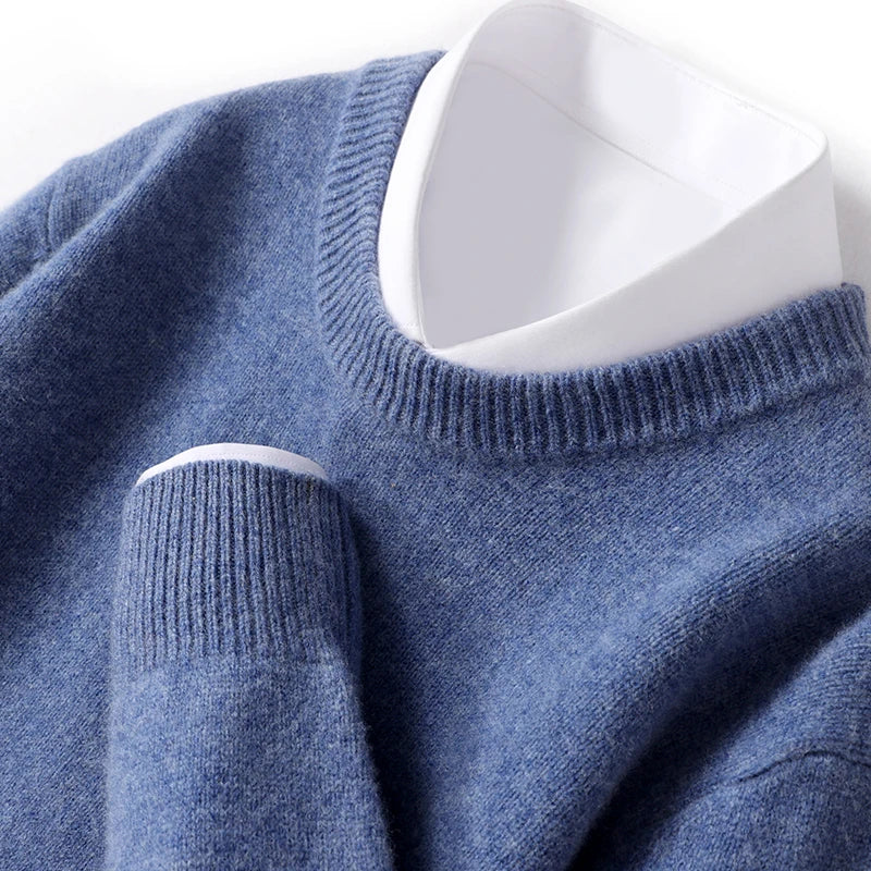 Knitted Jumper - Men's Warm Round Neck Knit Pullover Sweater-Trui man-Chaps of London-Blue-S-Chaps of London