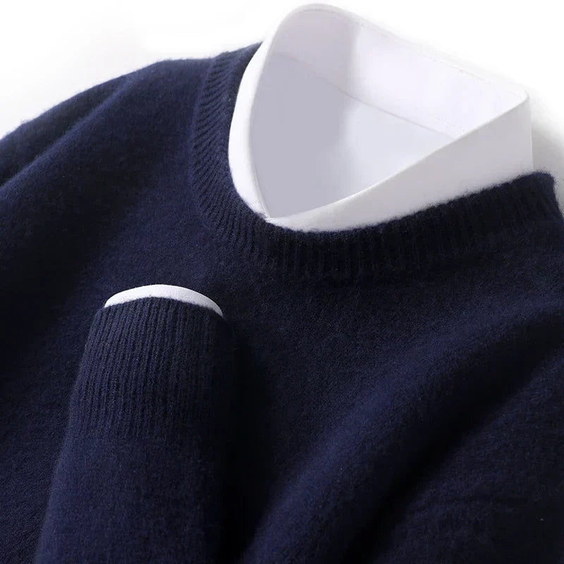 Knitted Jumper - Men's Warm Round Neck Knit Pullover Sweater-Trui man-Chaps of London-Dark Blue-S-Chaps of London