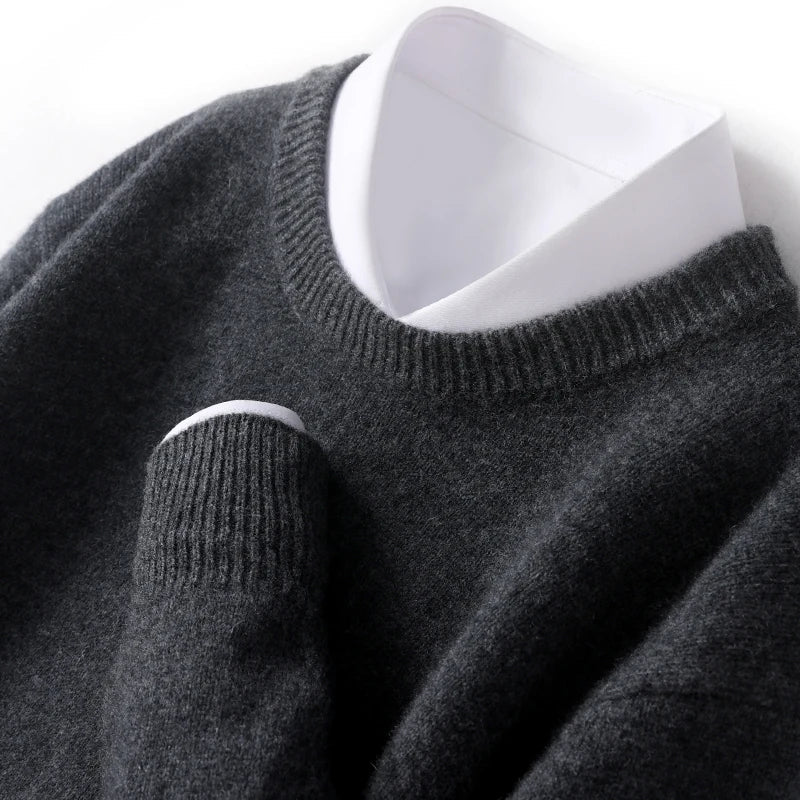 Knitted Jumper - Men's Warm Round Neck Knit Pullover Sweater-Trui man-Chaps of London-Dark Gray-S-Chaps of London