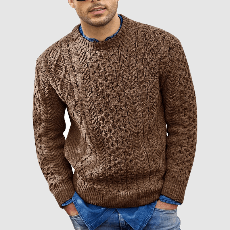 Knitted Jumper - Warm - Crew Neck - Knitted Sweater - Men's Clothing-Chaps of London-Brown-S-Chaps of London
