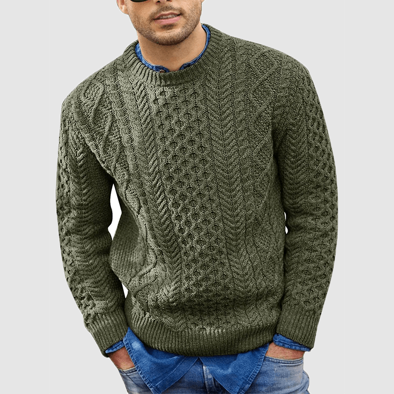 Knitted Jumper - Warm - Crew Neck - Knitted Sweater - Men's Clothing-Chaps of London-Green-S-Chaps of London