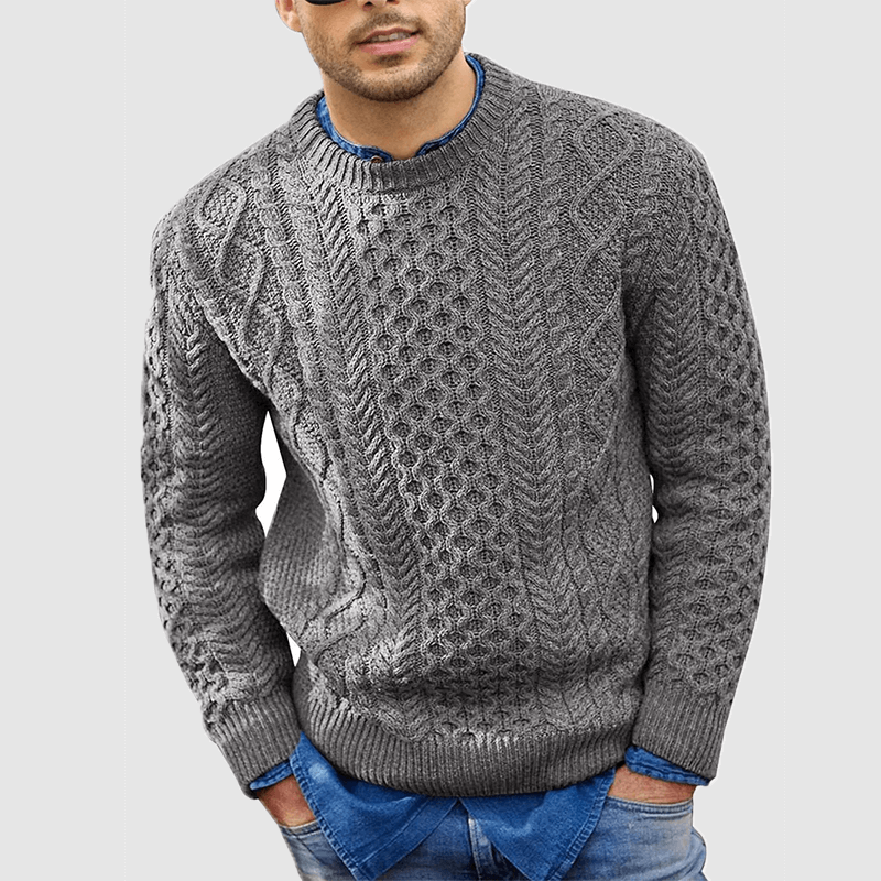 Knitted Jumper - Warm - Crew Neck - Knitted Sweater - Men's Clothing-Chaps of London-Grey-S-Chaps of London