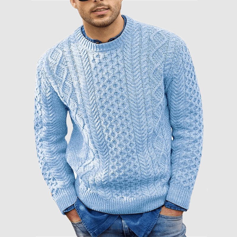 Knitted Jumper - Warm - Crew Neck - Knitted Sweater - Men's Clothing-Chaps of London-Light blue-S-Chaps of London