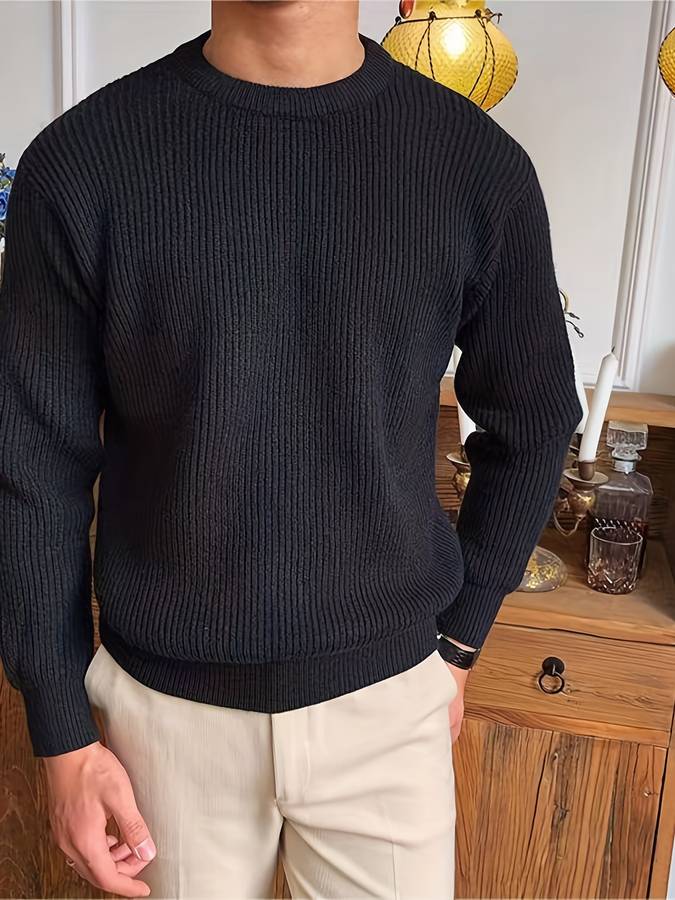 Knitted Jumper - Warm - Rib Knit - Knitted Sweater - Men's Knitwear-Chaps of London-Black-S-Chaps of London
