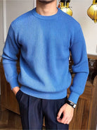 Knitted Jumper - Warm - Rib Knit - Knitted Sweater - Men's Knitwear-Chaps of London-Blue-S-Chaps of London
