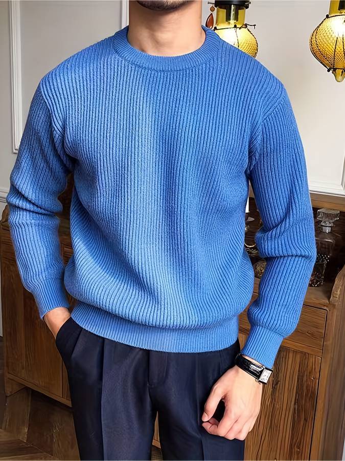 Knitted Jumper - Warm - Rib Knit - Knitted Sweater - Men's Knitwear-Chaps of London-Blue-S-Chaps of London