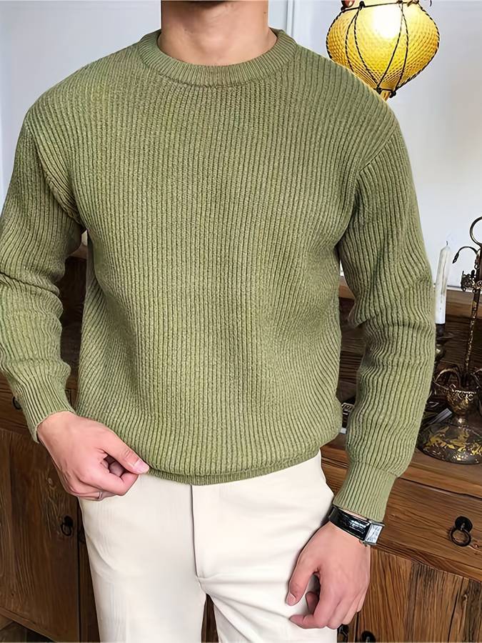 Knitted Jumper - Warm - Rib Knit - Knitted Sweater - Men's Knitwear-Chaps of London-Green-S-Chaps of London