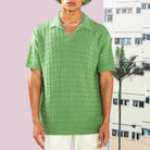 Knitted Polo Tshirt - Men's Loose Fit Short Sleeve Collared Polo Shirt-Polo Shirt-Chaps of London-Green-M-Chaps of London