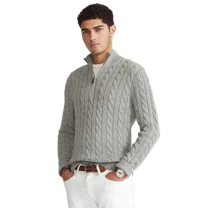 Knitted Sweater - Men's Cable Knit Quarter Zip Jumper-Chaps of London-Chaps of London