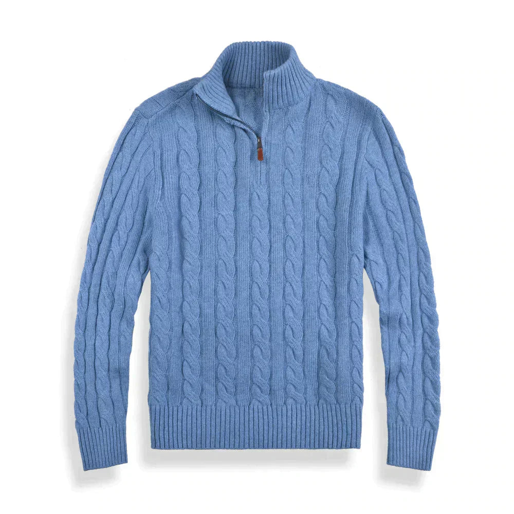 Knitted Sweater - Men's Cable Knit Quarter Zip Jumper-Chaps of London-Gray Blue-S-Chaps of London