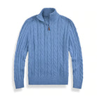 Knitted Sweater - Men's Cable Knit Quarter Zip Jumper-Chaps of London-Gray Blue-S-Chaps of London