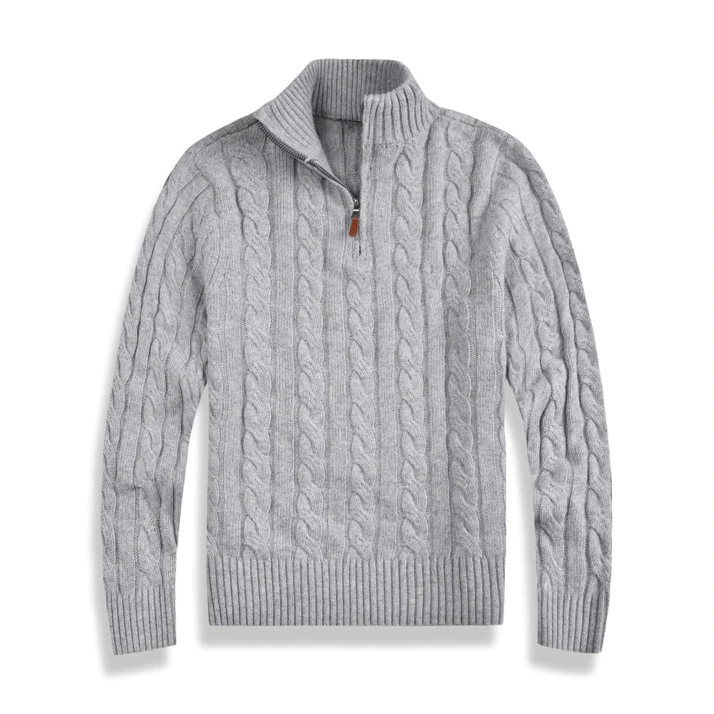 Knitted Sweater - Men's Cable Knit Quarter Zip Jumper-Chaps of London-Gray-S-Chaps of London