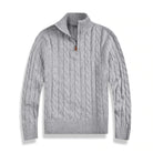 Knitted Sweater - Men's Cable Knit Quarter Zip Jumper-Chaps of London-Gray-S-Chaps of London