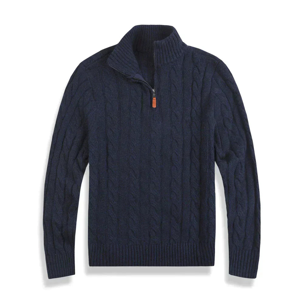 Knitted Sweater - Men's Cable Knit Quarter Zip Jumper-Chaps of London-Navy Blue-S-Chaps of London