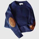 Knitted Sweater - Men's Cashmere Winter Sweater with Elbow Patches-Chaps of London-Blue-M-Chaps of London