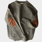 Knitted Sweater - Men's Cashmere Winter Sweater with Elbow Patches-Chaps of London-Gray-M-Chaps of London