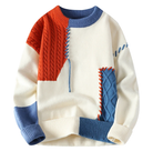 Knitted Sweater - Patchwork - Loose Fit - Pullover Sweater - Men's Knitted Jumper-Men's Long Sleeves-Chaps of London-Orange-S-Chaps of London