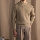 Knitted Sweater | Ribbed | Crew Neck | Knitted Jumper | Men's Clothing-Chaps of London-Beige-M-Chaps of London
