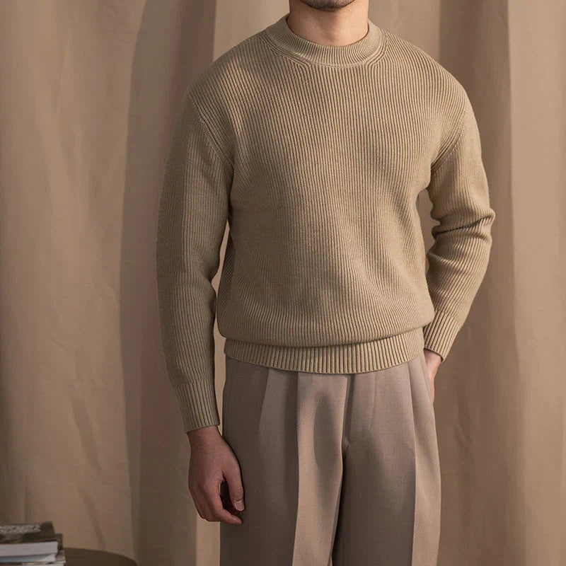 Knitted Sweater | Ribbed | Crew Neck | Knitted Jumper | Men's Clothing-Chaps of London-Beige-M-Chaps of London
