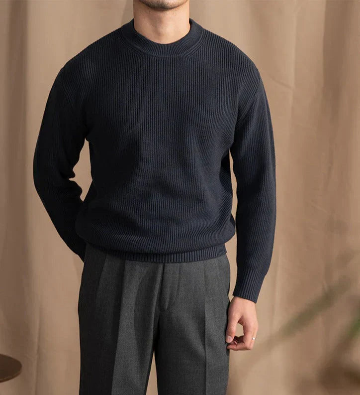 Knitted Sweater | Ribbed | Crew Neck | Knitted Jumper | Men's Clothing-Chaps of London-Blue-M-Chaps of London