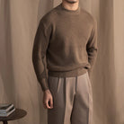 Knitted Sweater | Ribbed | Crew Neck | Knitted Jumper | Men's Clothing-Chaps of London-Brown-M-Chaps of London