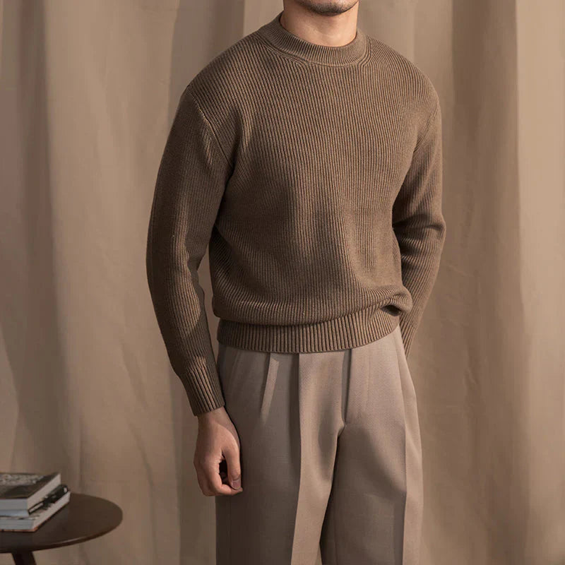 Knitted Sweater | Ribbed | Crew Neck | Knitted Jumper | Men's Clothing-Chaps of London-Brown-M-Chaps of London