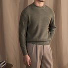 Knitted Sweater | Ribbed | Crew Neck | Knitted Jumper | Men's Clothing-Chaps of London-Khaki-M-Chaps of London